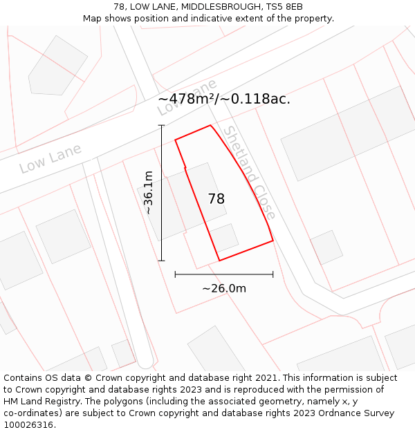 78, LOW LANE, MIDDLESBROUGH, TS5 8EB: Plot and title map