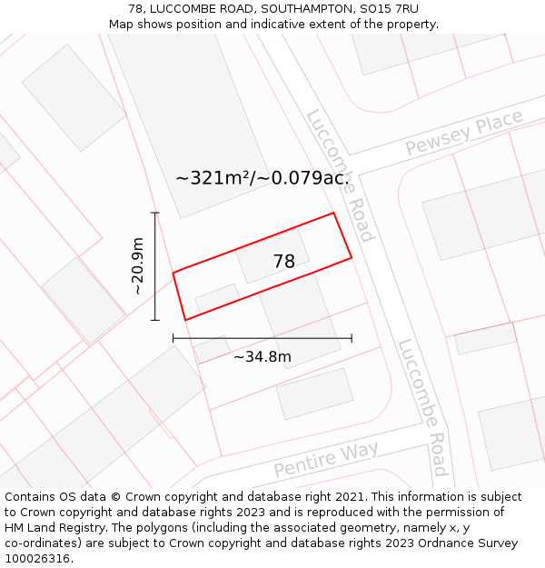 78, LUCCOMBE ROAD, SOUTHAMPTON, SO15 7RU: Plot and title map