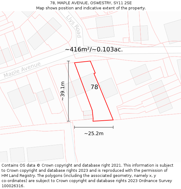 78, MAPLE AVENUE, OSWESTRY, SY11 2SE: Plot and title map
