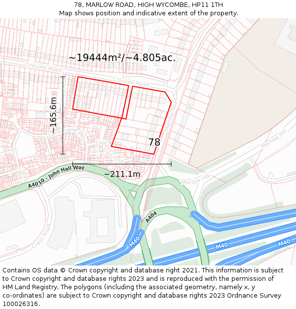 78, MARLOW ROAD, HIGH WYCOMBE, HP11 1TH: Plot and title map