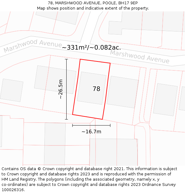 78, MARSHWOOD AVENUE, POOLE, BH17 9EP: Plot and title map