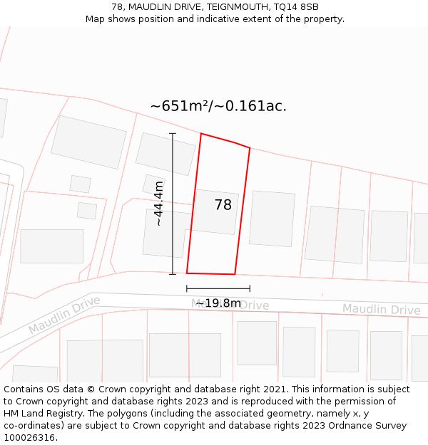 78, MAUDLIN DRIVE, TEIGNMOUTH, TQ14 8SB: Plot and title map