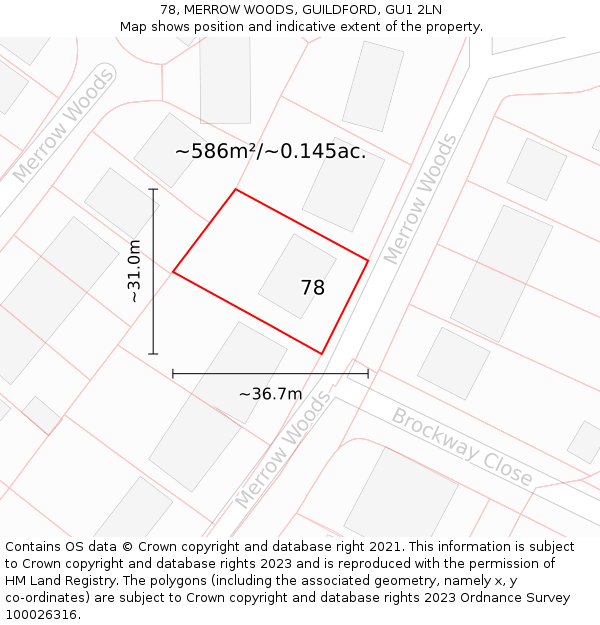 78, MERROW WOODS, GUILDFORD, GU1 2LN: Plot and title map