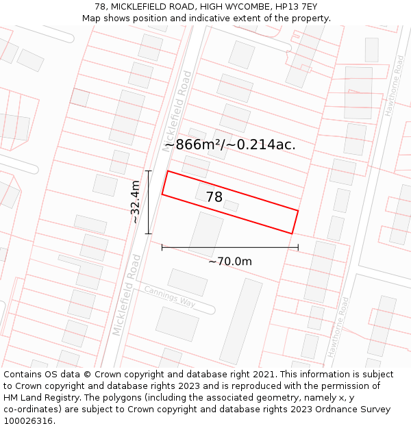78, MICKLEFIELD ROAD, HIGH WYCOMBE, HP13 7EY: Plot and title map