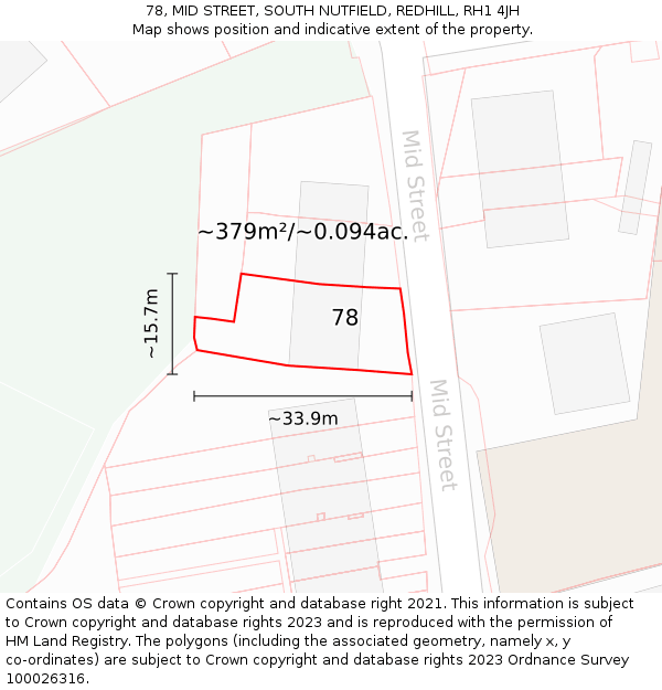 78, MID STREET, SOUTH NUTFIELD, REDHILL, RH1 4JH: Plot and title map