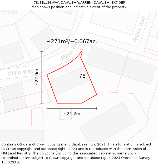 78, MILLIN WAY, DAWLISH WARREN, DAWLISH, EX7 0EP: Plot and title map