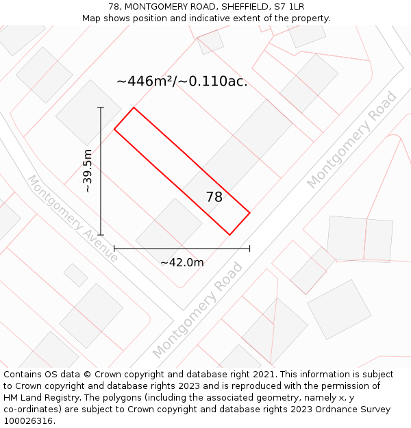 78, MONTGOMERY ROAD, SHEFFIELD, S7 1LR: Plot and title map