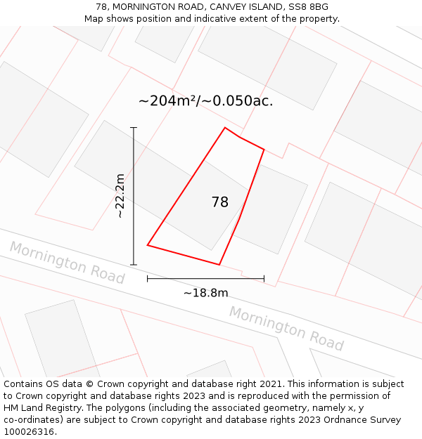 78, MORNINGTON ROAD, CANVEY ISLAND, SS8 8BG: Plot and title map
