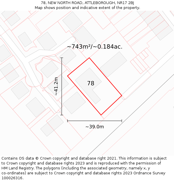 78, NEW NORTH ROAD, ATTLEBOROUGH, NR17 2BJ: Plot and title map