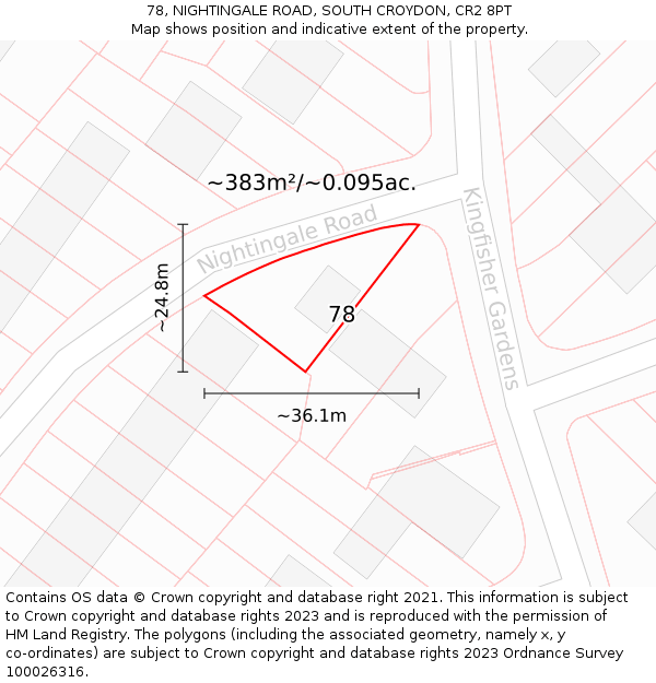 78, NIGHTINGALE ROAD, SOUTH CROYDON, CR2 8PT: Plot and title map
