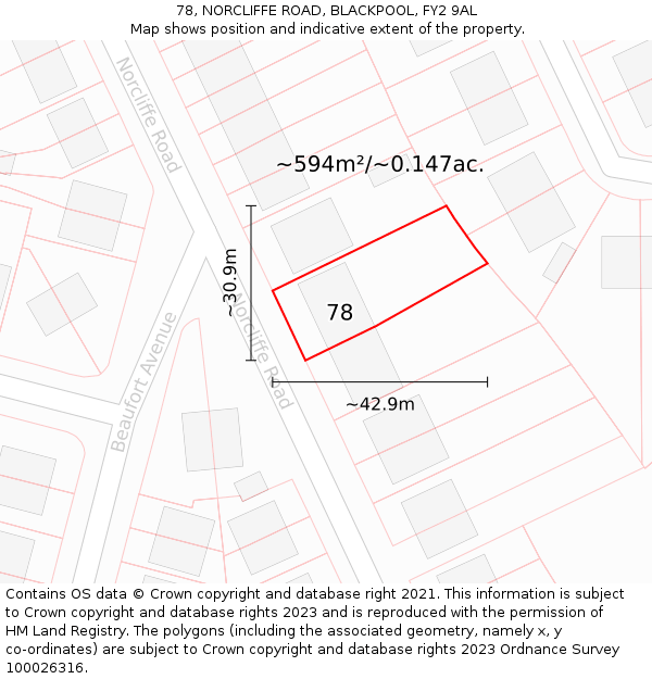 78, NORCLIFFE ROAD, BLACKPOOL, FY2 9AL: Plot and title map
