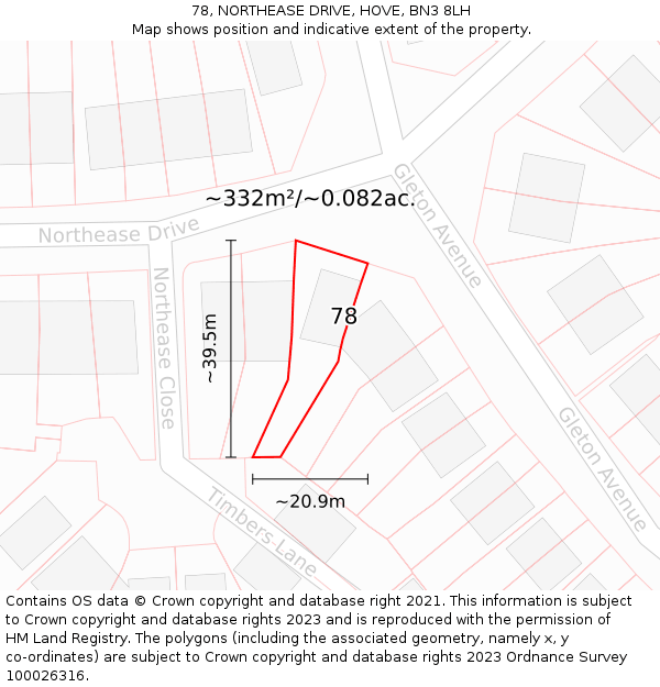 78, NORTHEASE DRIVE, HOVE, BN3 8LH: Plot and title map