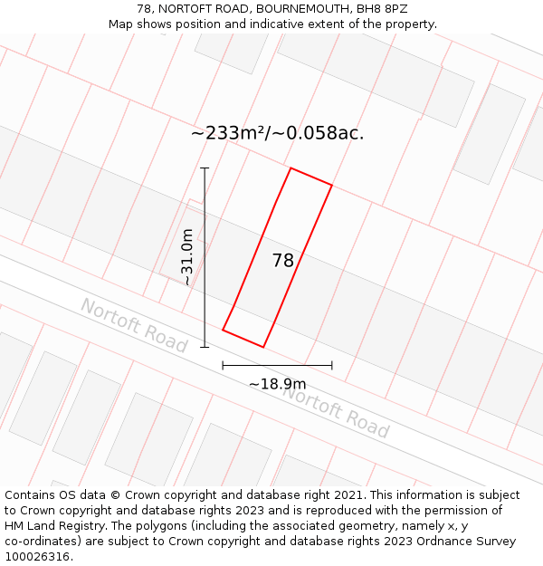 78, NORTOFT ROAD, BOURNEMOUTH, BH8 8PZ: Plot and title map