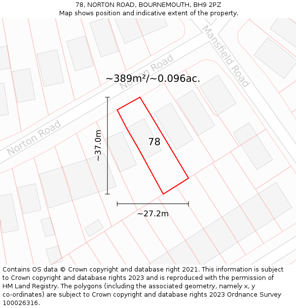 78, NORTON ROAD, BOURNEMOUTH, BH9 2PZ: Plot and title map
