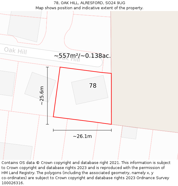 78, OAK HILL, ALRESFORD, SO24 9UG: Plot and title map