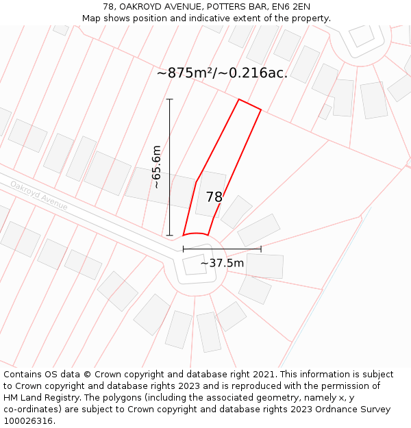 78, OAKROYD AVENUE, POTTERS BAR, EN6 2EN: Plot and title map