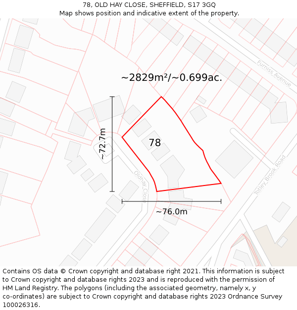 78, OLD HAY CLOSE, SHEFFIELD, S17 3GQ: Plot and title map