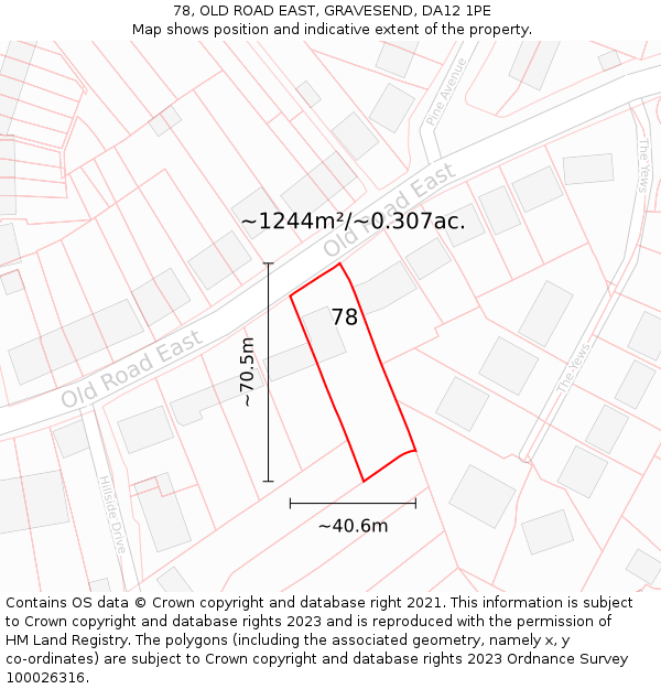 78, OLD ROAD EAST, GRAVESEND, DA12 1PE: Plot and title map