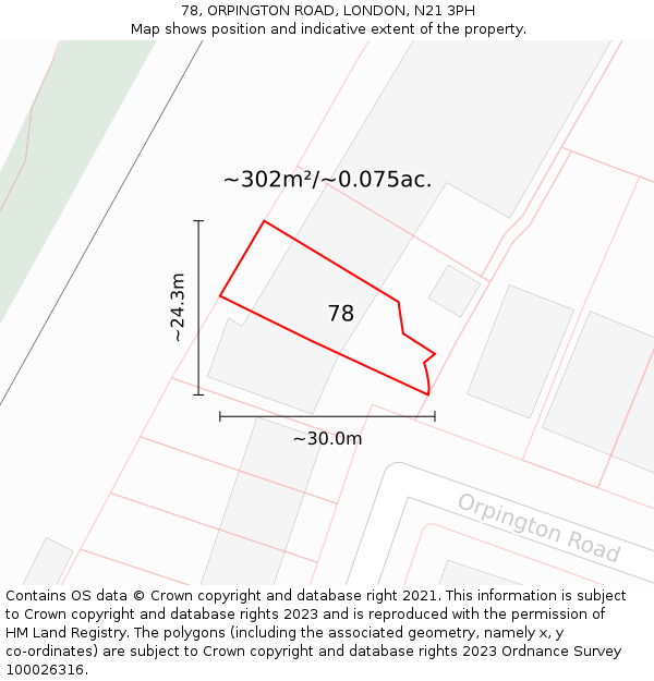 78, ORPINGTON ROAD, LONDON, N21 3PH: Plot and title map