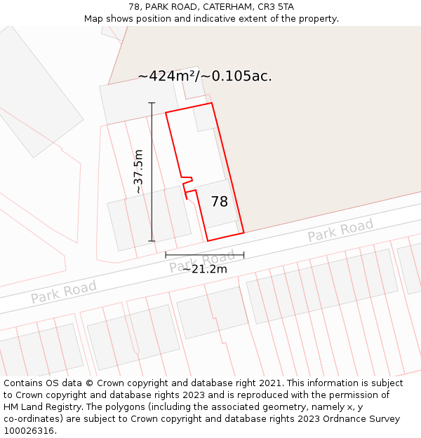 78, PARK ROAD, CATERHAM, CR3 5TA: Plot and title map