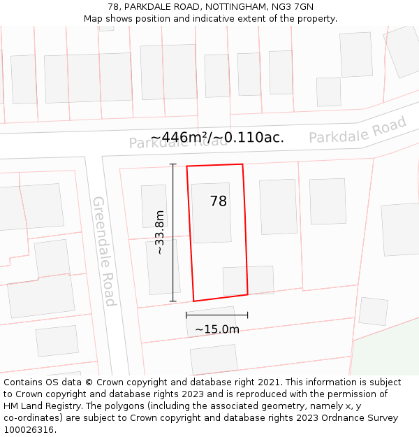 78, PARKDALE ROAD, NOTTINGHAM, NG3 7GN: Plot and title map