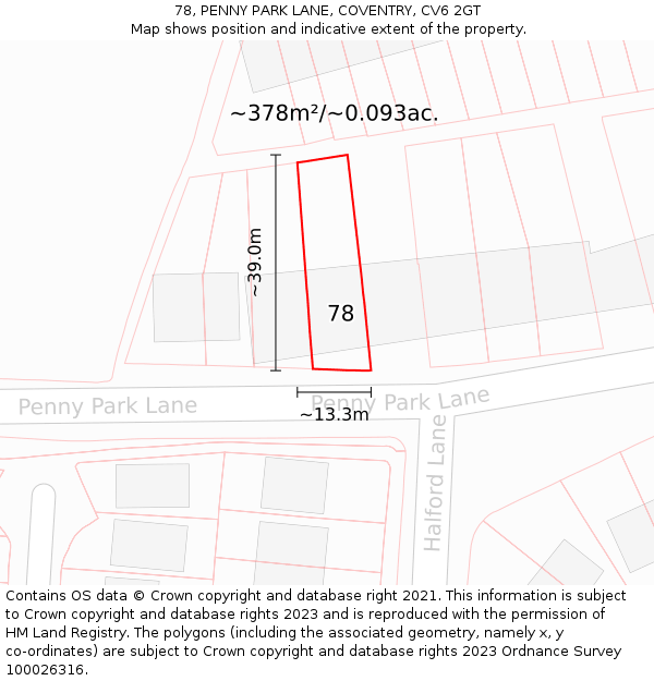 78, PENNY PARK LANE, COVENTRY, CV6 2GT: Plot and title map