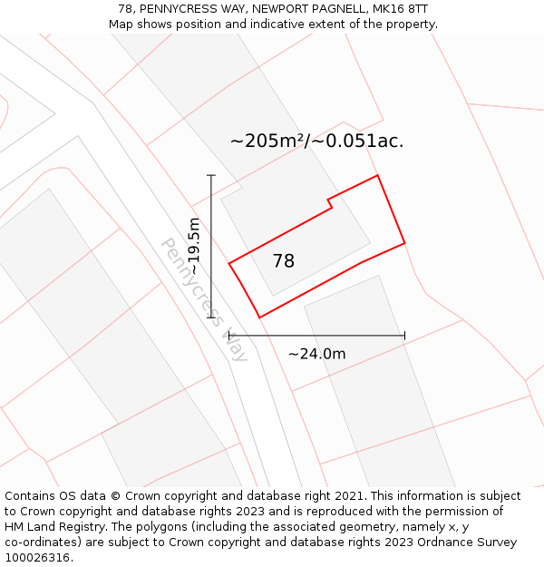 78, PENNYCRESS WAY, NEWPORT PAGNELL, MK16 8TT: Plot and title map