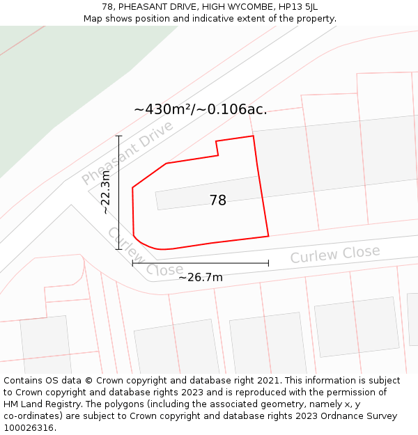 78, PHEASANT DRIVE, HIGH WYCOMBE, HP13 5JL: Plot and title map