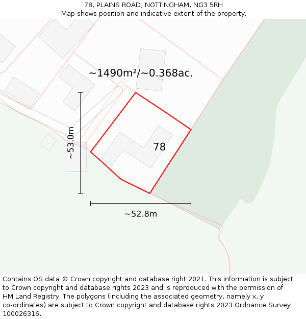 78, PLAINS ROAD, NOTTINGHAM, NG3 5RH: Plot and title map