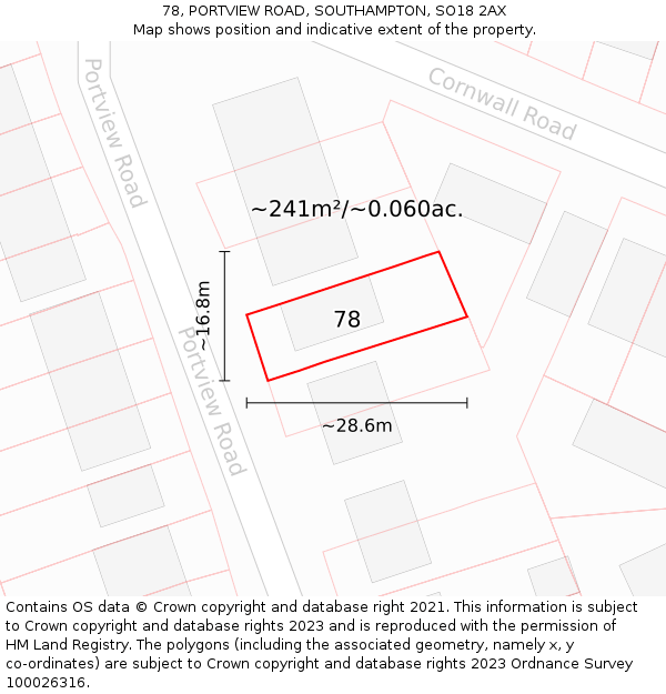 78, PORTVIEW ROAD, SOUTHAMPTON, SO18 2AX: Plot and title map