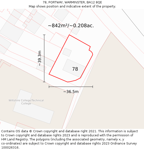 78, PORTWAY, WARMINSTER, BA12 8QE: Plot and title map