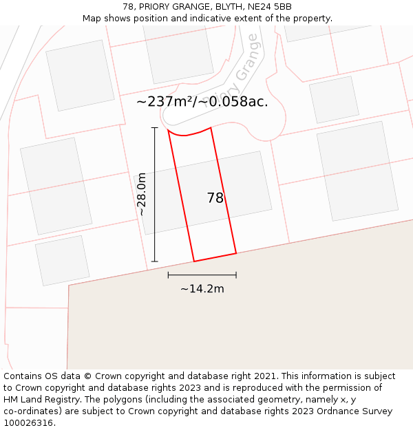 78, PRIORY GRANGE, BLYTH, NE24 5BB: Plot and title map