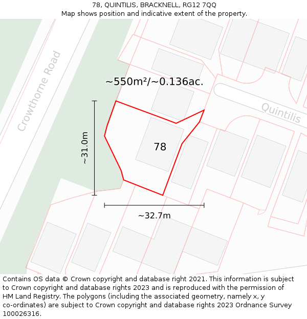 78, QUINTILIS, BRACKNELL, RG12 7QQ: Plot and title map