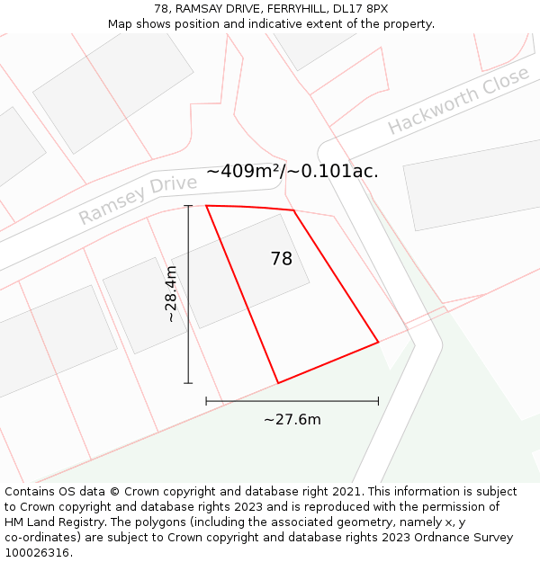 78, RAMSAY DRIVE, FERRYHILL, DL17 8PX: Plot and title map