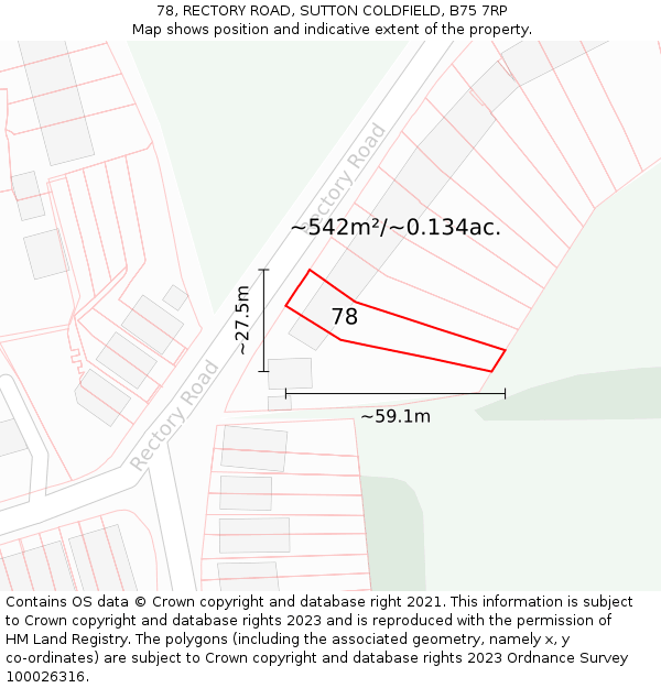 78, RECTORY ROAD, SUTTON COLDFIELD, B75 7RP: Plot and title map