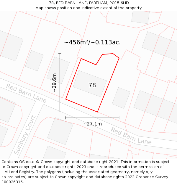 78, RED BARN LANE, FAREHAM, PO15 6HD: Plot and title map