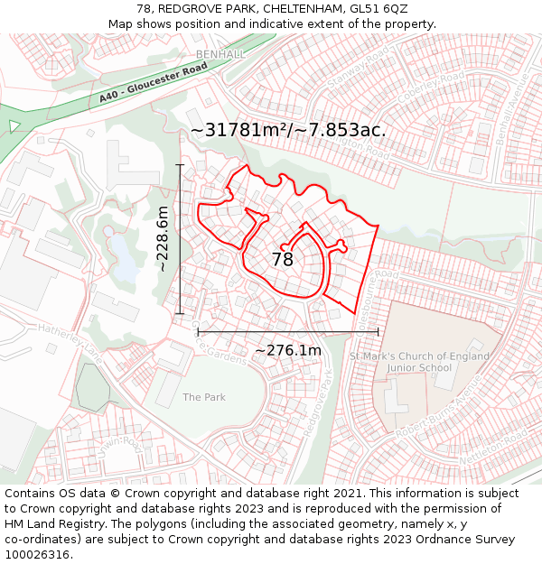 78, REDGROVE PARK, CHELTENHAM, GL51 6QZ: Plot and title map