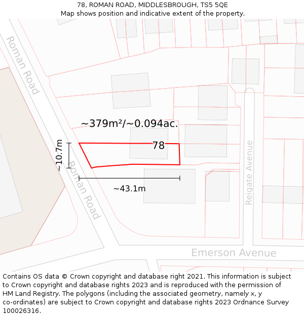 78, ROMAN ROAD, MIDDLESBROUGH, TS5 5QE: Plot and title map