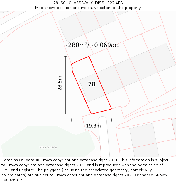 78, SCHOLARS WALK, DISS, IP22 4EA: Plot and title map