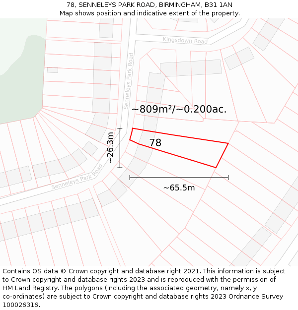 78, SENNELEYS PARK ROAD, BIRMINGHAM, B31 1AN: Plot and title map