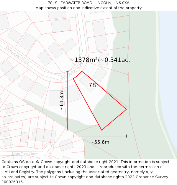 78, SHEARWATER ROAD, LINCOLN, LN6 0XA: Plot and title map