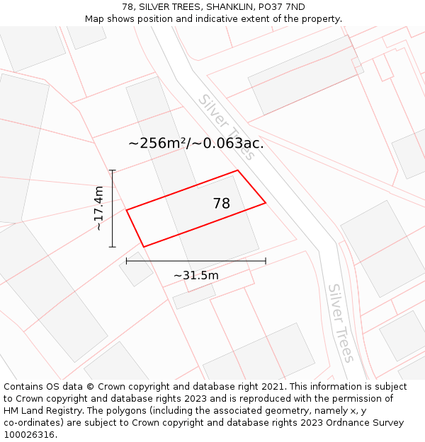 78, SILVER TREES, SHANKLIN, PO37 7ND: Plot and title map