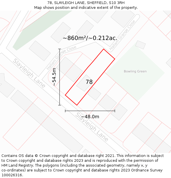 78, SLAYLEIGH LANE, SHEFFIELD, S10 3RH: Plot and title map