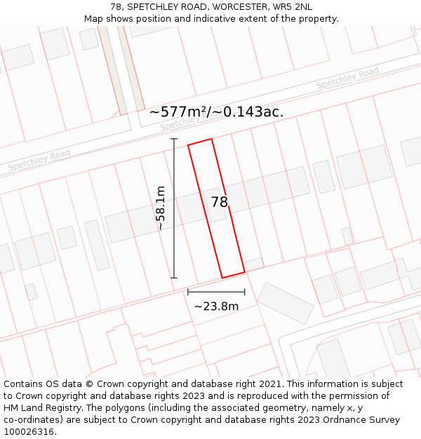 78, SPETCHLEY ROAD, WORCESTER, WR5 2NL: Plot and title map
