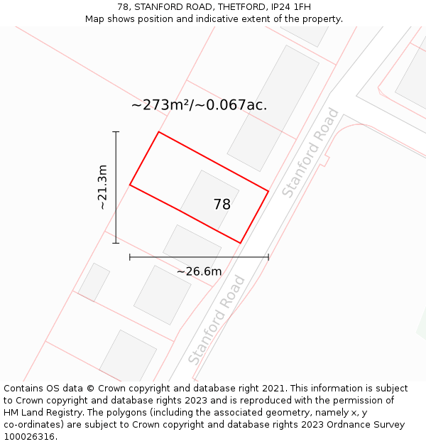 78, STANFORD ROAD, THETFORD, IP24 1FH: Plot and title map