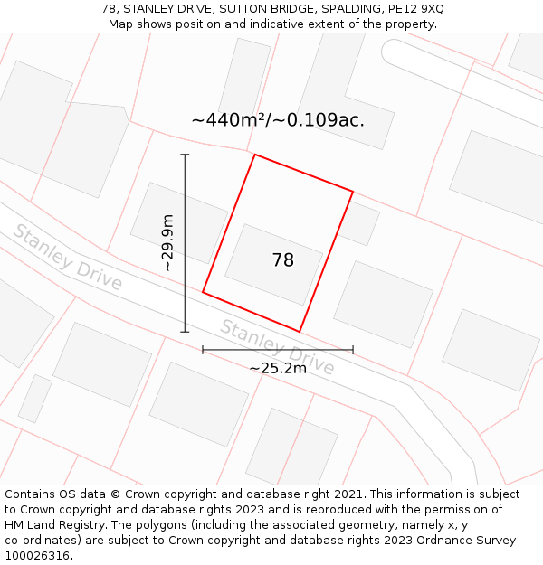 78, STANLEY DRIVE, SUTTON BRIDGE, SPALDING, PE12 9XQ: Plot and title map