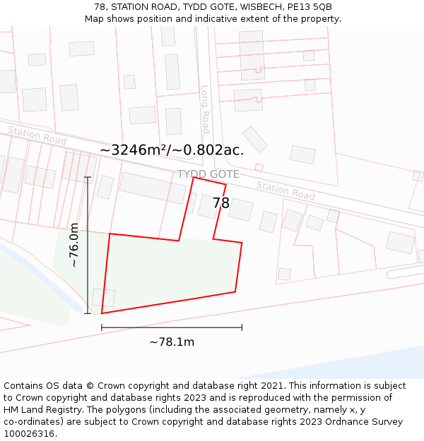 78, STATION ROAD, TYDD GOTE, WISBECH, PE13 5QB: Plot and title map