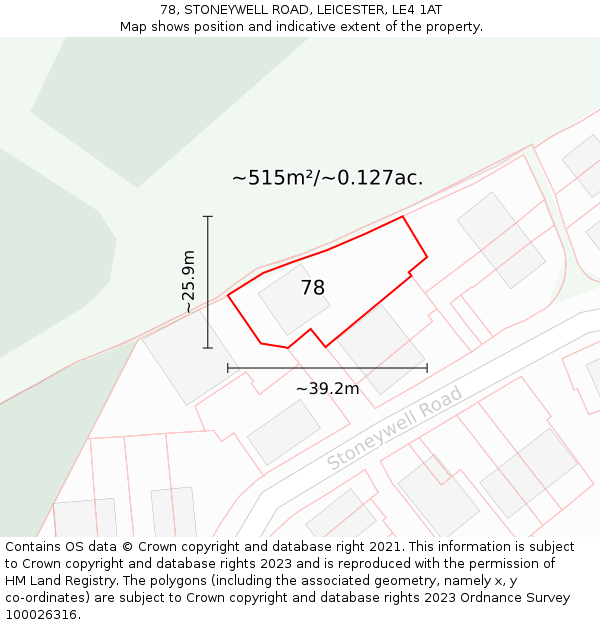 78, STONEYWELL ROAD, LEICESTER, LE4 1AT: Plot and title map
