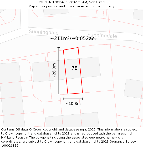 78, SUNNINGDALE, GRANTHAM, NG31 9SB: Plot and title map