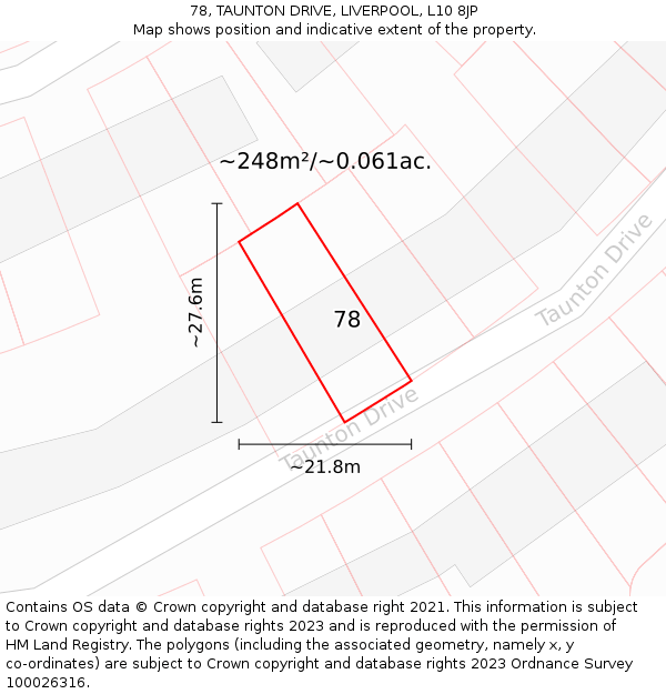 78, TAUNTON DRIVE, LIVERPOOL, L10 8JP: Plot and title map